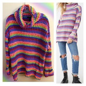 Forever 21 Multicolor Striped Cowl Neck Sweater